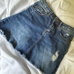 Zara Distressed Denim A-Line Skirt